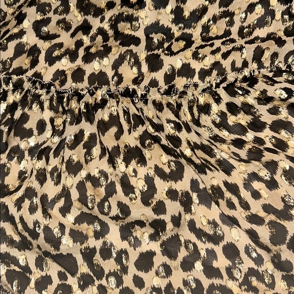 Kate Spade Leopard Print Silk Blend Sparkly Shimmer Ruffle Tie up Blouse - Picture 7 of 9